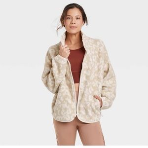 All In Motion Womens Beige Print Full Zipper Sherpa Jacket
